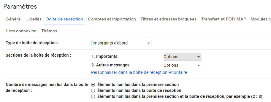 Réglage libellé importants d'abord