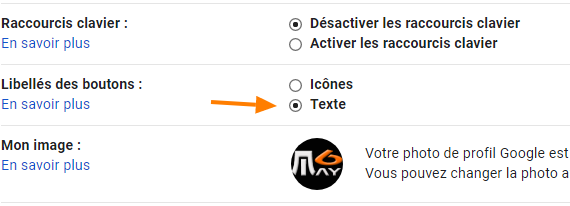 Gmail boutons en texte