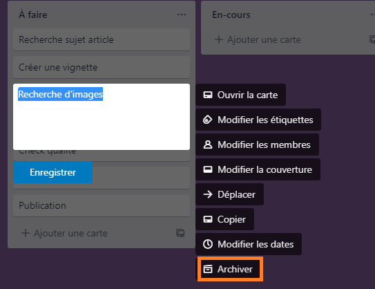archiver carte
