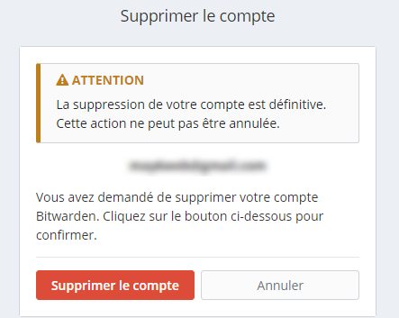 Suppression compte bitwarden