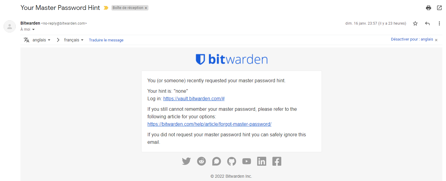 Mail mot de passe perdu
