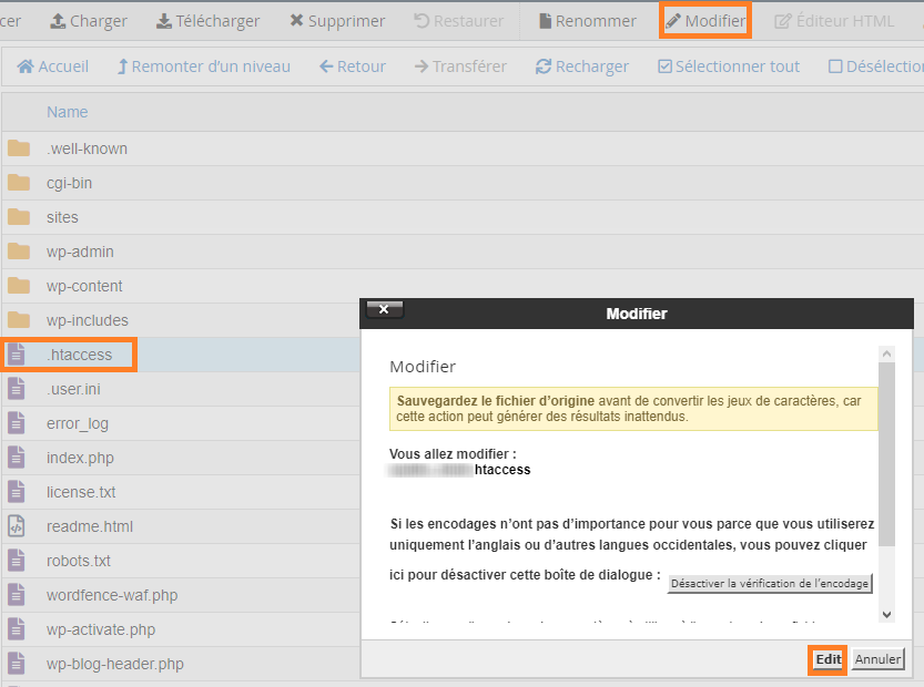 Modification htaccess