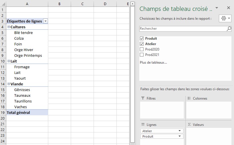 groupage automatique des champs