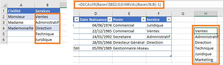 liste dynamique avec DECALER et NBVAL