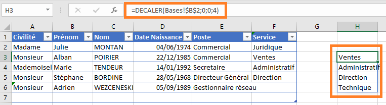 Fonction DECALER