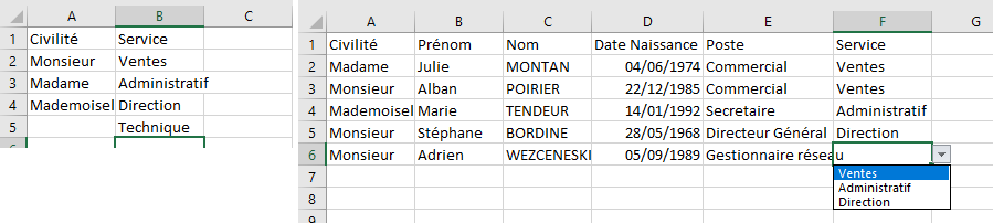 défaut actualisation liste déroulante simple