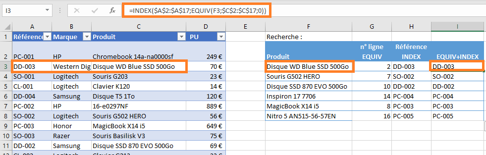 Imbrication d'INDEX et EQUIV