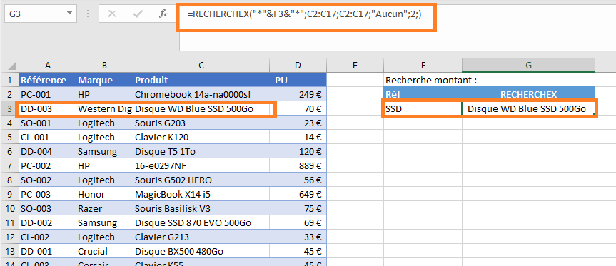 recherchex correspondance générique