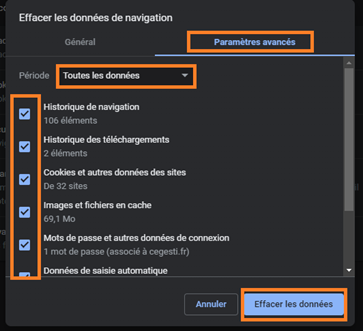 effacer les données sur Chrome