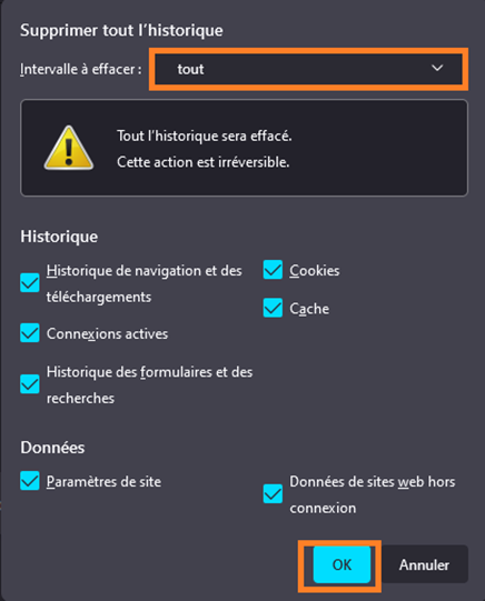 efface les données sur Firefox