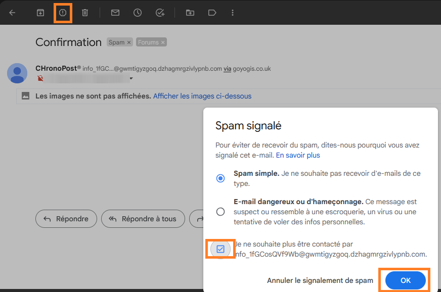 spam dans Gmail