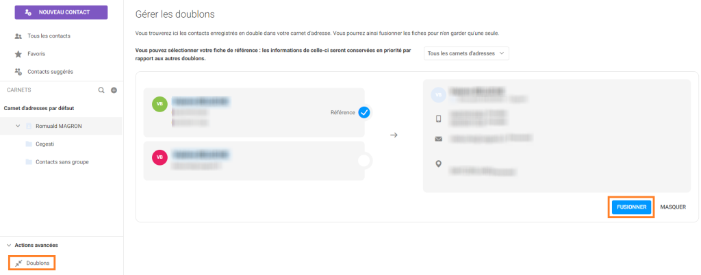 contacts en doublon