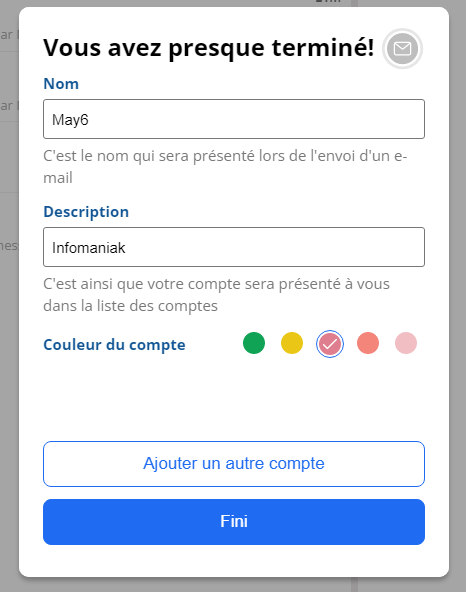 Fin paramétrage Bluemail sur PC
