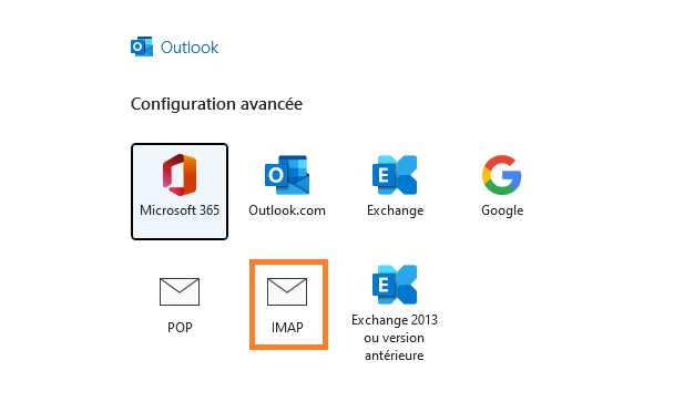 paramétrage IMAP compte sur Outlook