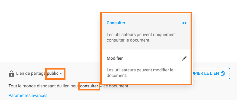 paramétrage du partage public