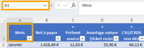 champ nom barre de formule
