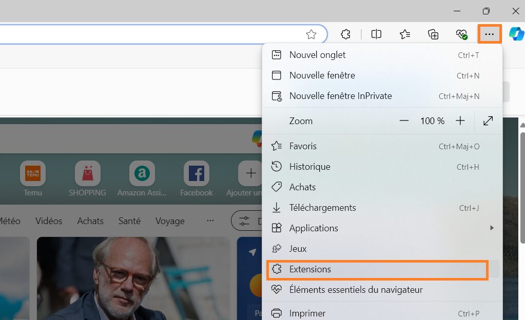 Accès aux extensions Edge