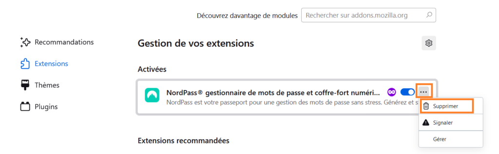 supprimer extension Firefox