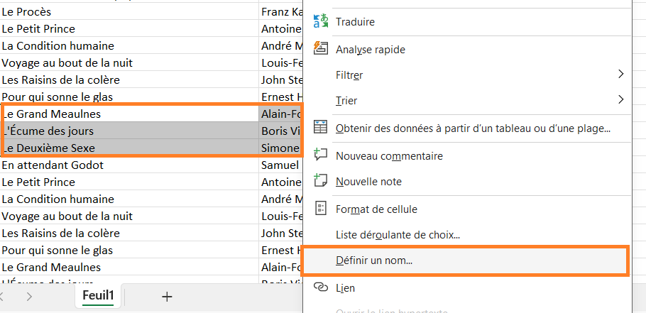 Définir un nom
