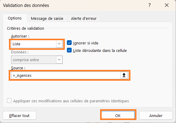 Formule Validation de données