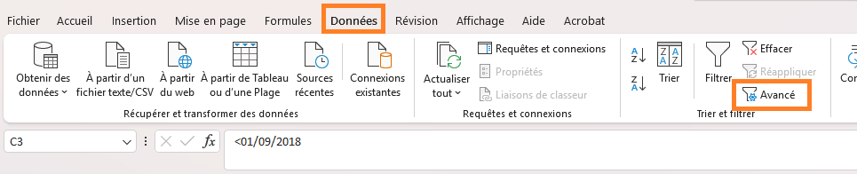 Accès au filtre avancé