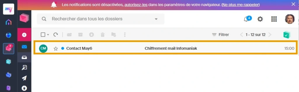 recevoir un mail chiffré infomaniak