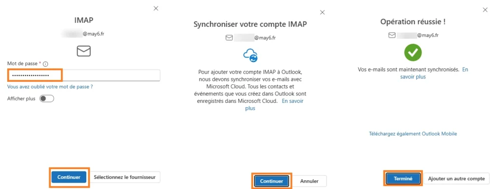 Étapes pour l'ajout d'un compte