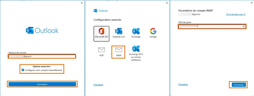 Configuration manuelle outlook classic