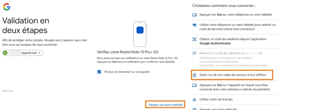 Connexion avec code secours