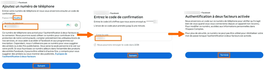 MFA par SMS chez Meta
