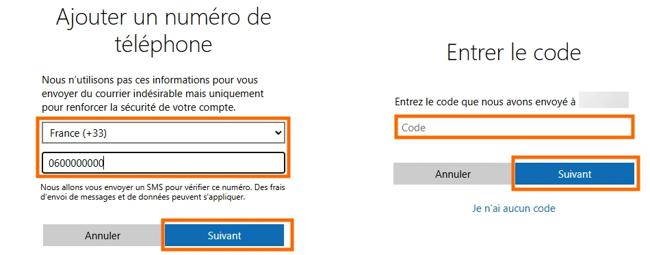 OTP SMS chez microsoft